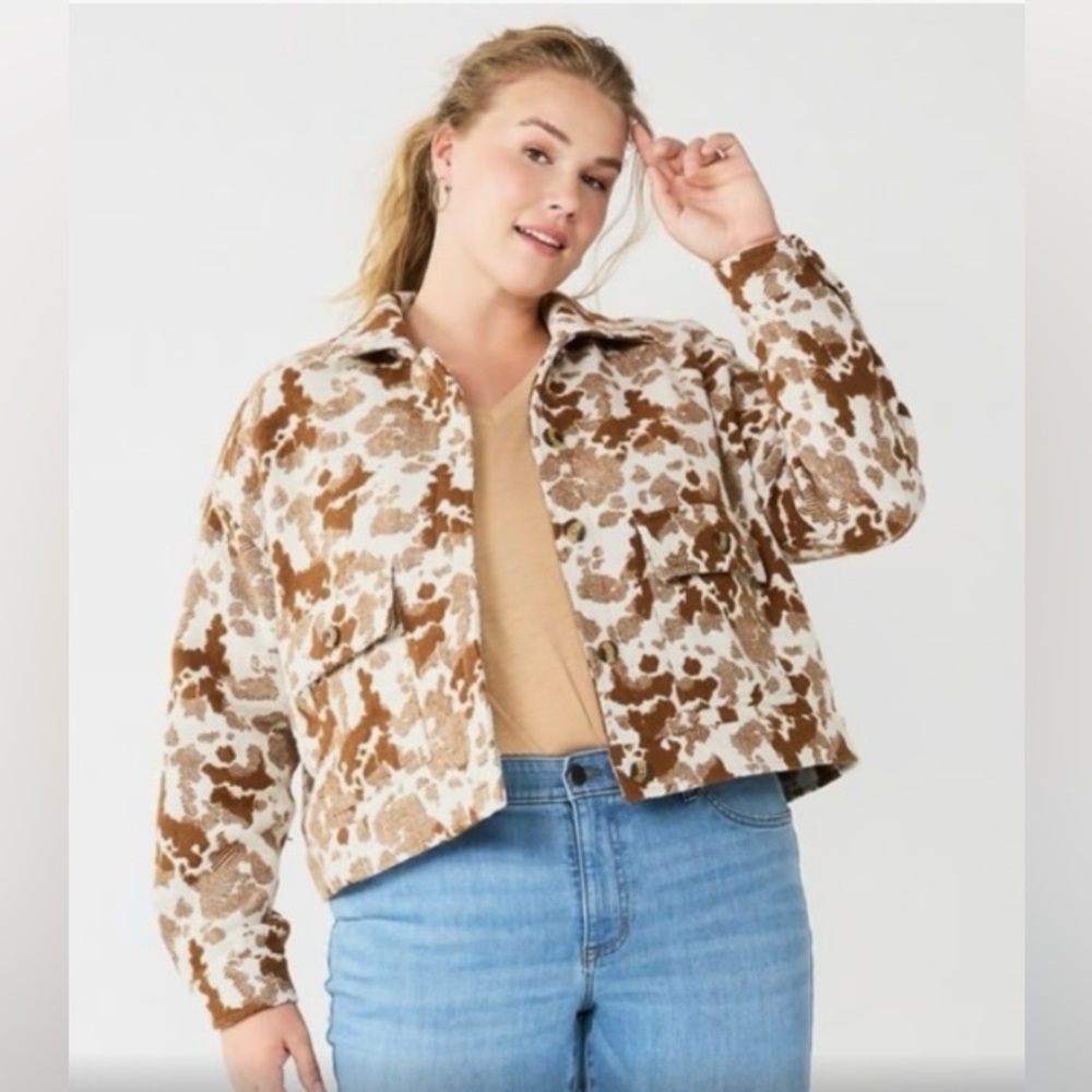 SONOMA Goods For Life Cow Print Cropped Shacket Jacket Size 3X NWT